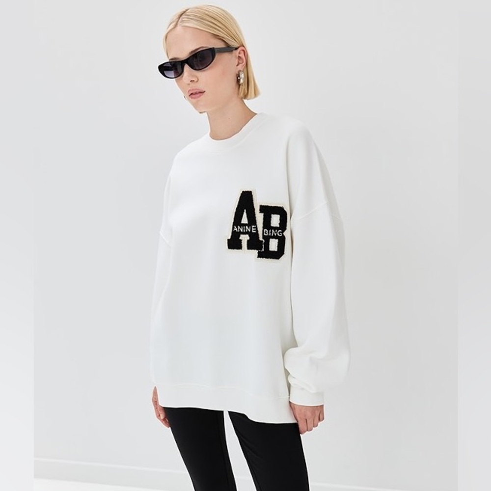 🖤🤍Anine Bing Off-White Miles Oversized Letterman Sweatshirt. Size small. NWOT.